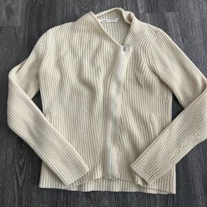 Athleta Stowe Asymmetrical Moto Zip Merino Wool Sweater